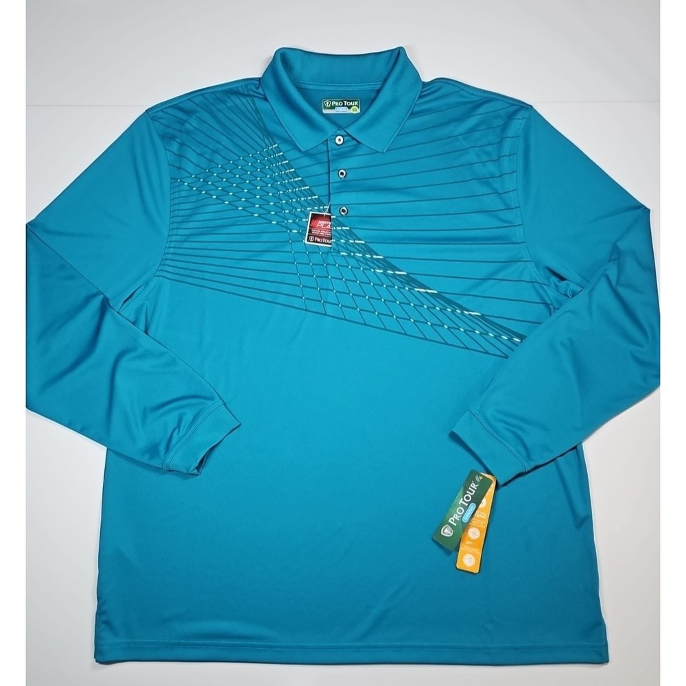 Pro Tour Mens Teal Long Sleeve Performance‎ Polo Golf Shirt Size XXL NWT